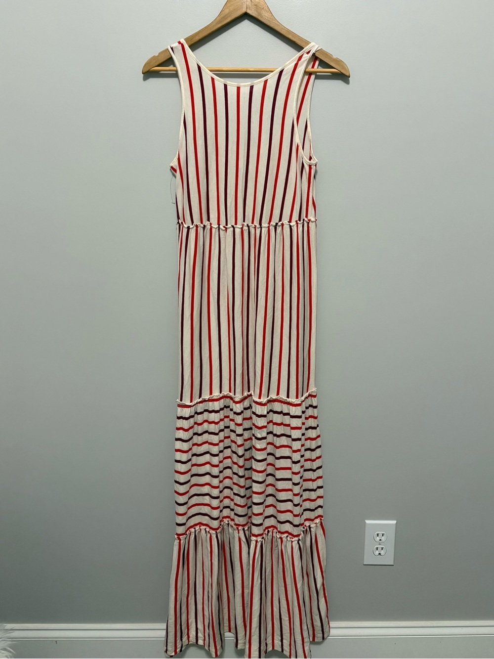 True Craft Red Americana Sleeveless Red & White Striped Maxi Dress